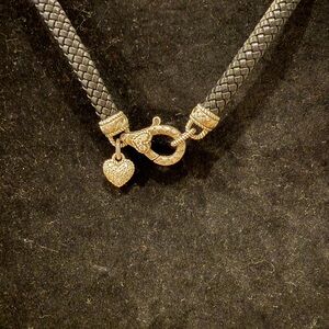 Judith Ripka braided coated leather cord necklace sterling charm and accents